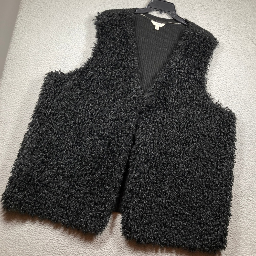Terra & Sky Faux Fur Sweater Vest Womens Plus 4X Black Ribbed Back Stretch Boho